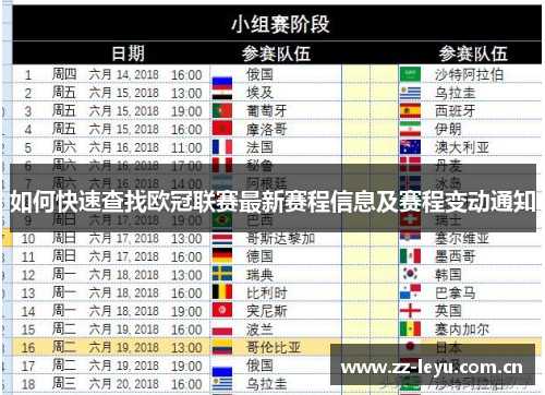如何快速查找欧冠联赛最新赛程信息及赛程变动通知 如何快速查找欧冠联赛最新赛程信息及赛程变动通知